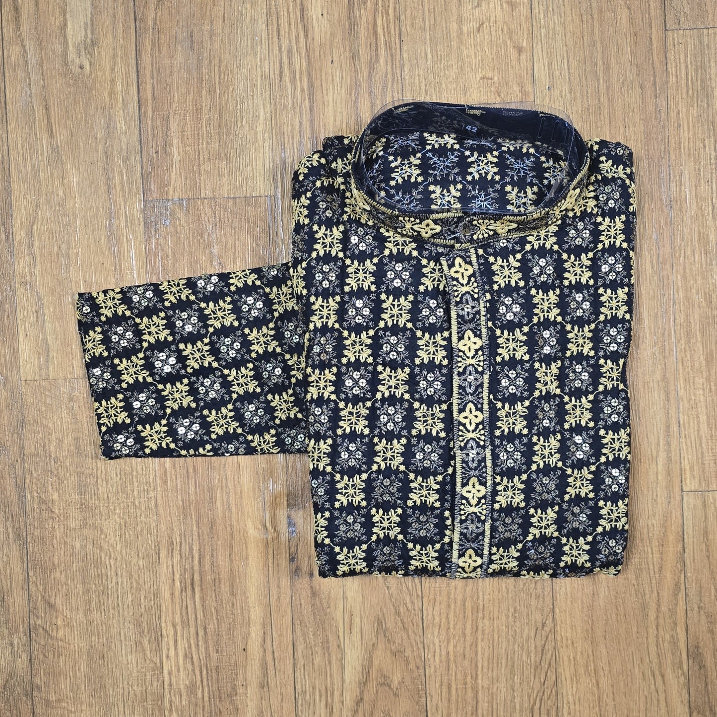 Black Cross Sequin Embroidery Men's Kurta