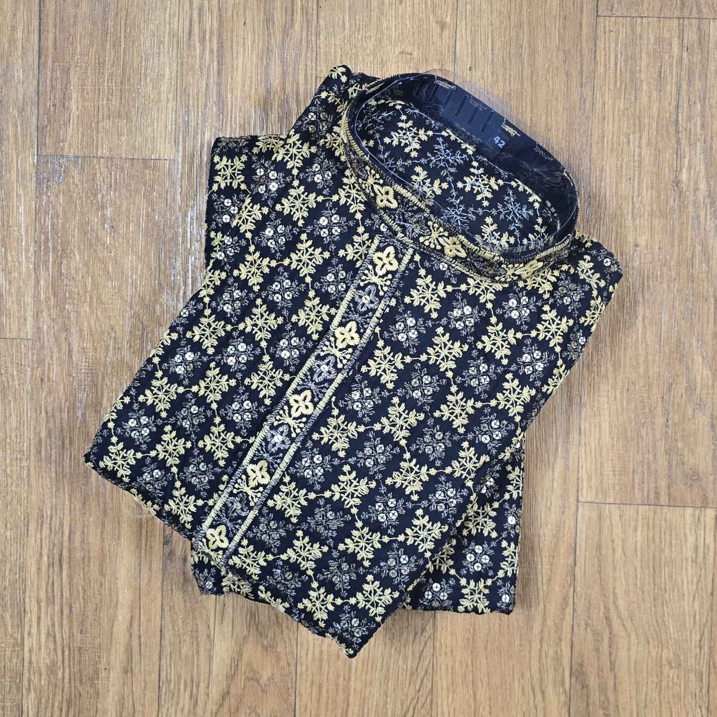 Black Cross Sequin Embroidery Men's Kurta