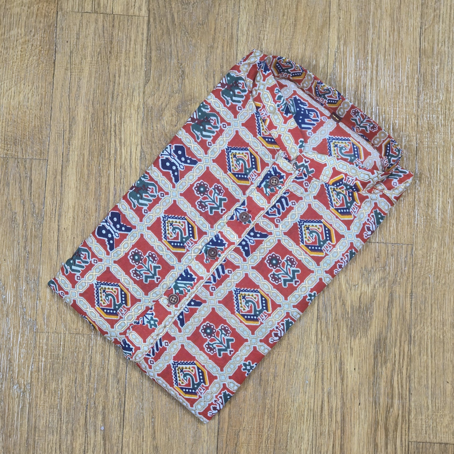Red Cotton Multicolor Printed Men's Kurta