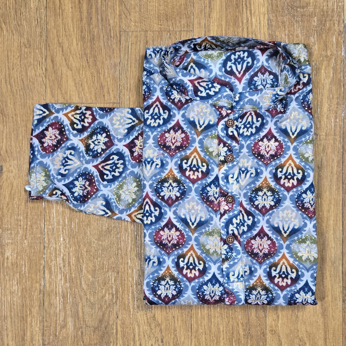 Blue Cotton Multicolor Printed Men's Kurta