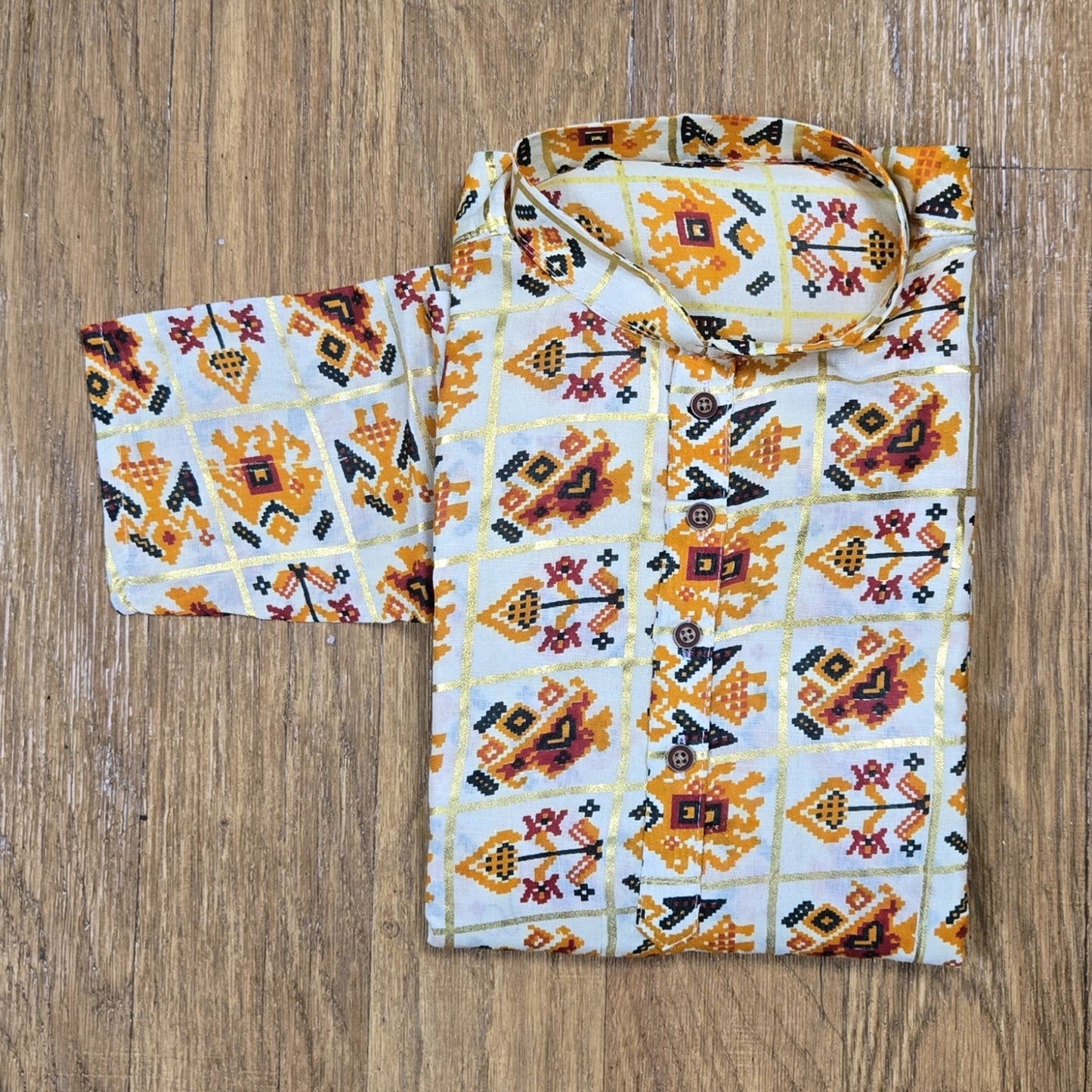 Cream Poly Cotton Yellow Printed Men's Kurta
