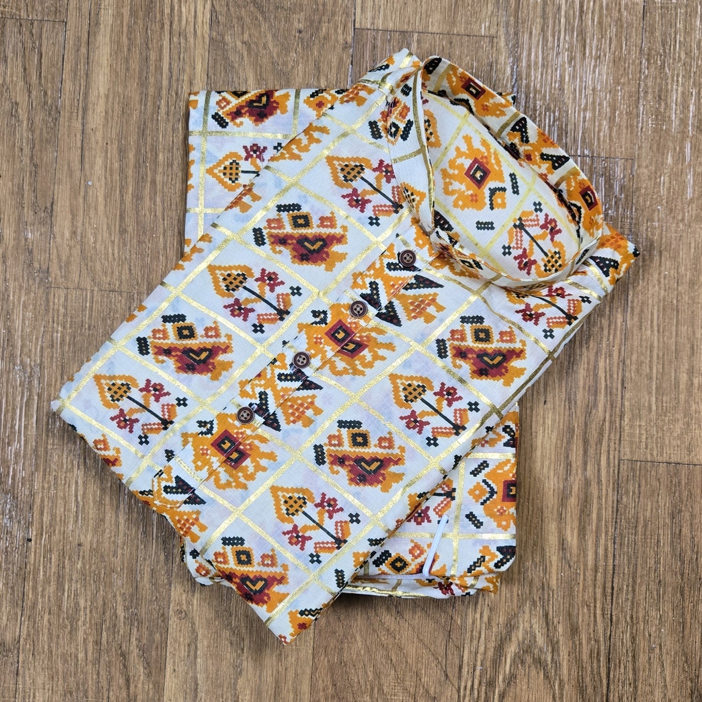 Cream Poly Cotton Yellow Printed Men's Kurta