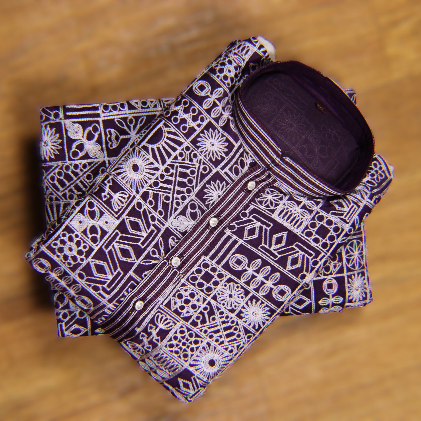 Traditional Embroidered Heavy Deep Purple Men's Kurta