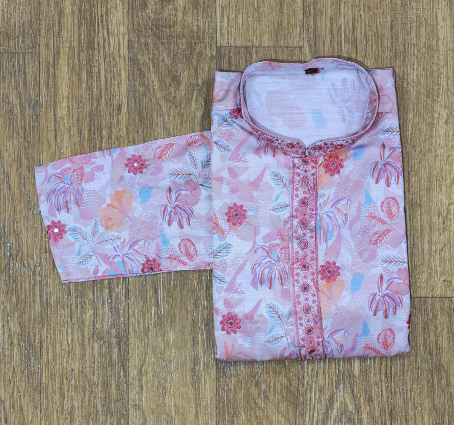 Pastel Pink Floral Embroidery Men's Kurta