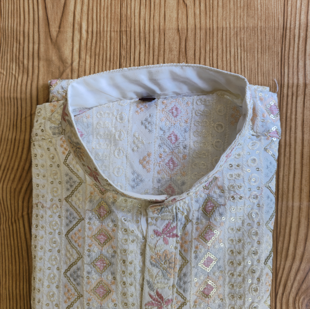 White Pastel Premium Embroidered Men's Kurta