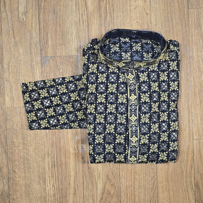 Black Cross Sequin Embroidery Men's Kurta