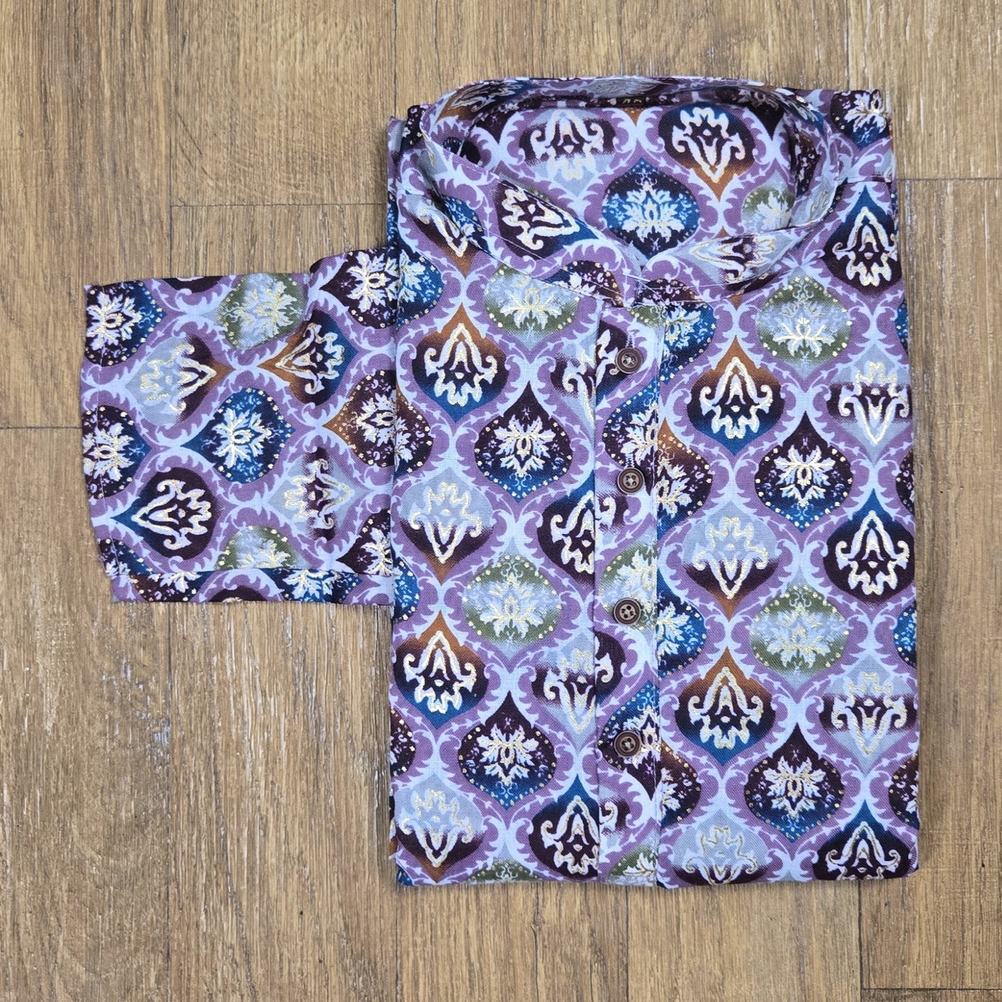 Purple Cotton Multicolor Printed Men's Kurta