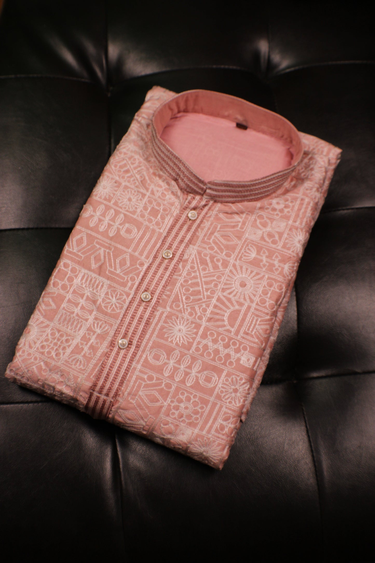 Traditional Embroidered Heavy Pink Men's Kurta