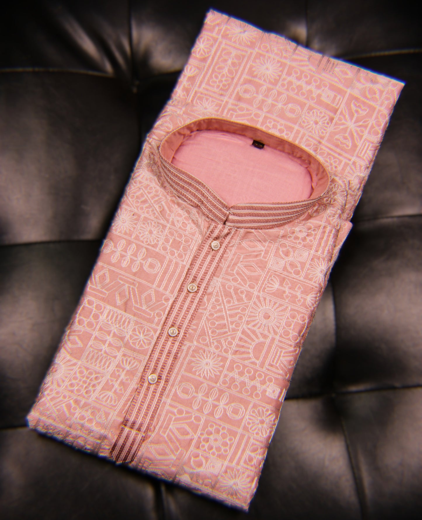 Traditional Embroidered Heavy Pink Men's Kurta