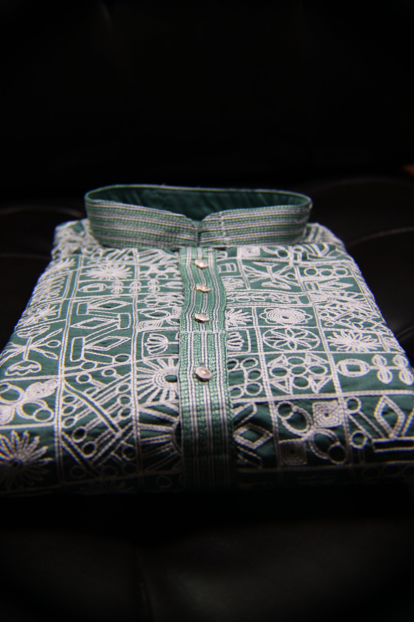 Traditional Embroidered Heavy Olive Green Men's Kurta