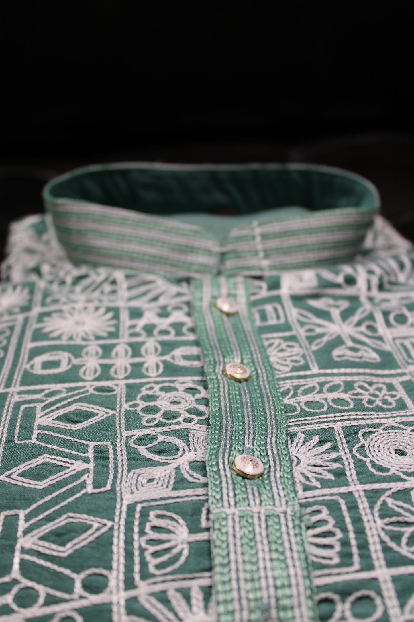 Traditional Embroidered Heavy Olive Green Men's Kurta