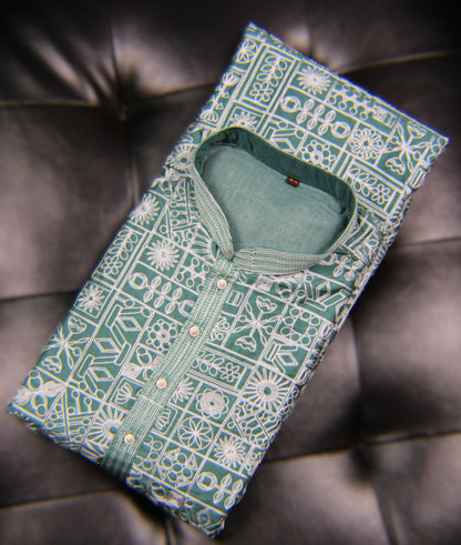 Traditional Embroidered Heavy Olive Green Men's Kurta
