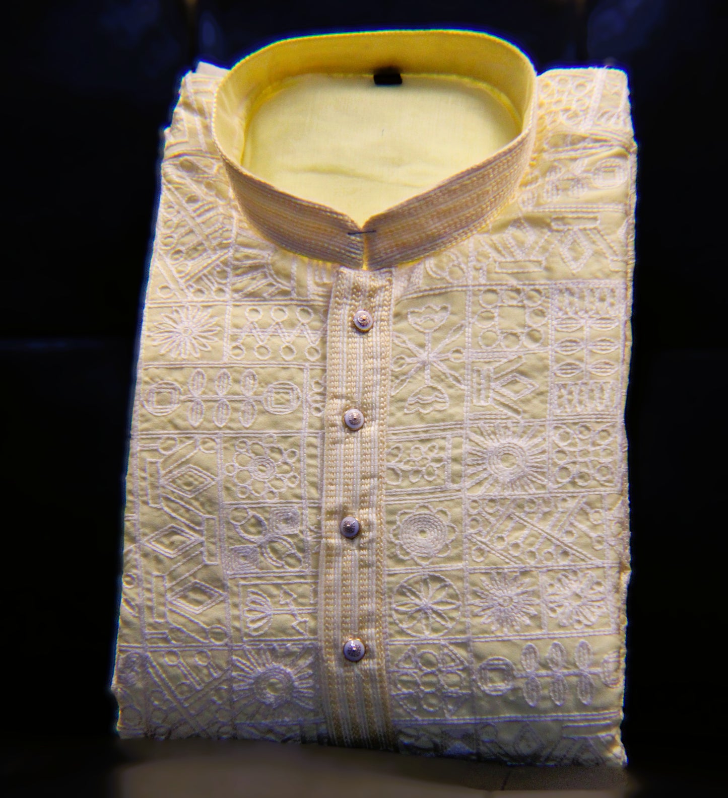 Traditional Embroidered Heavy Light Yellow Men's Kurta