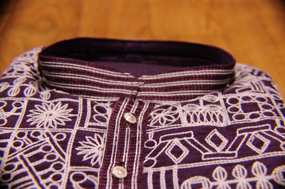 Traditional Embroidered Heavy Deep Purple Men's Kurta