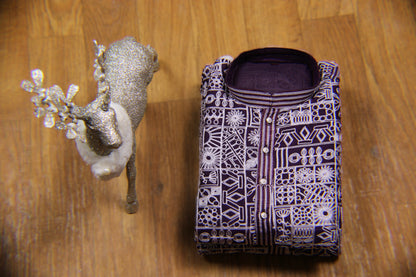 Traditional Embroidered Heavy Deep Purple Men's Kurta