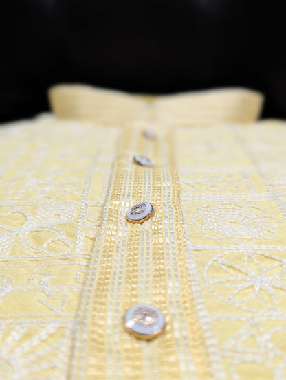 Traditional Embroidered Heavy Light Yellow Men's Kurta