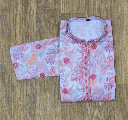 Pastel Pink Floral Embroidery Men's Kurta