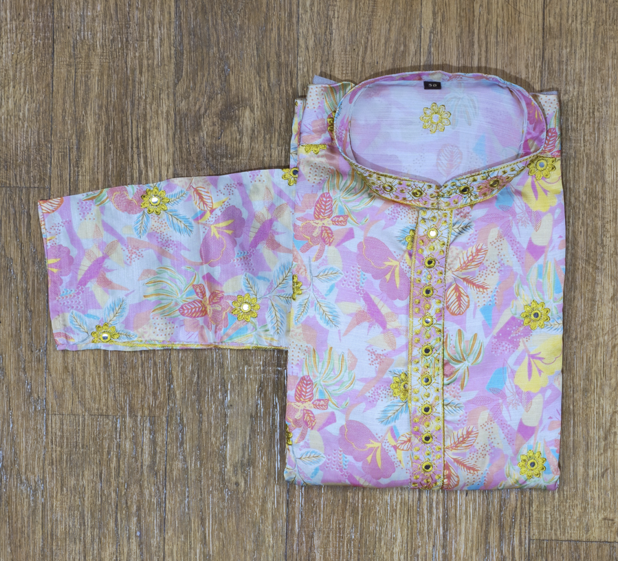 Pastel Yellow Floral Embroidery Men's Kurta